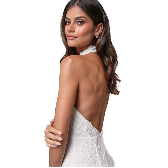 Lulus Glamour White Embroidered Halter Mermaid Maxi Dress Size M NWT - Picture 14 of 15